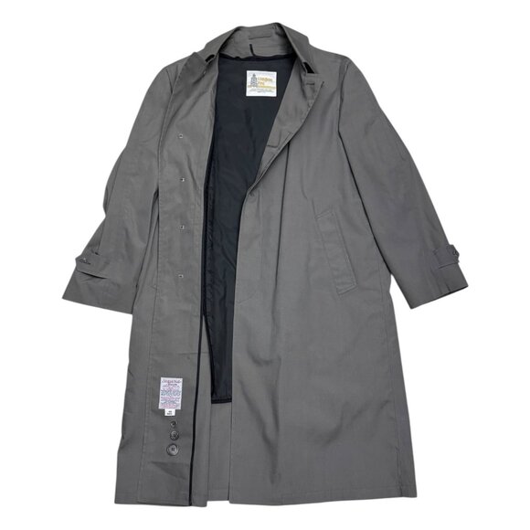 LONDON FOG Vintage Luxury Designer Gray Long Business Trench Coat Mens 40R - Picture 1 of 8